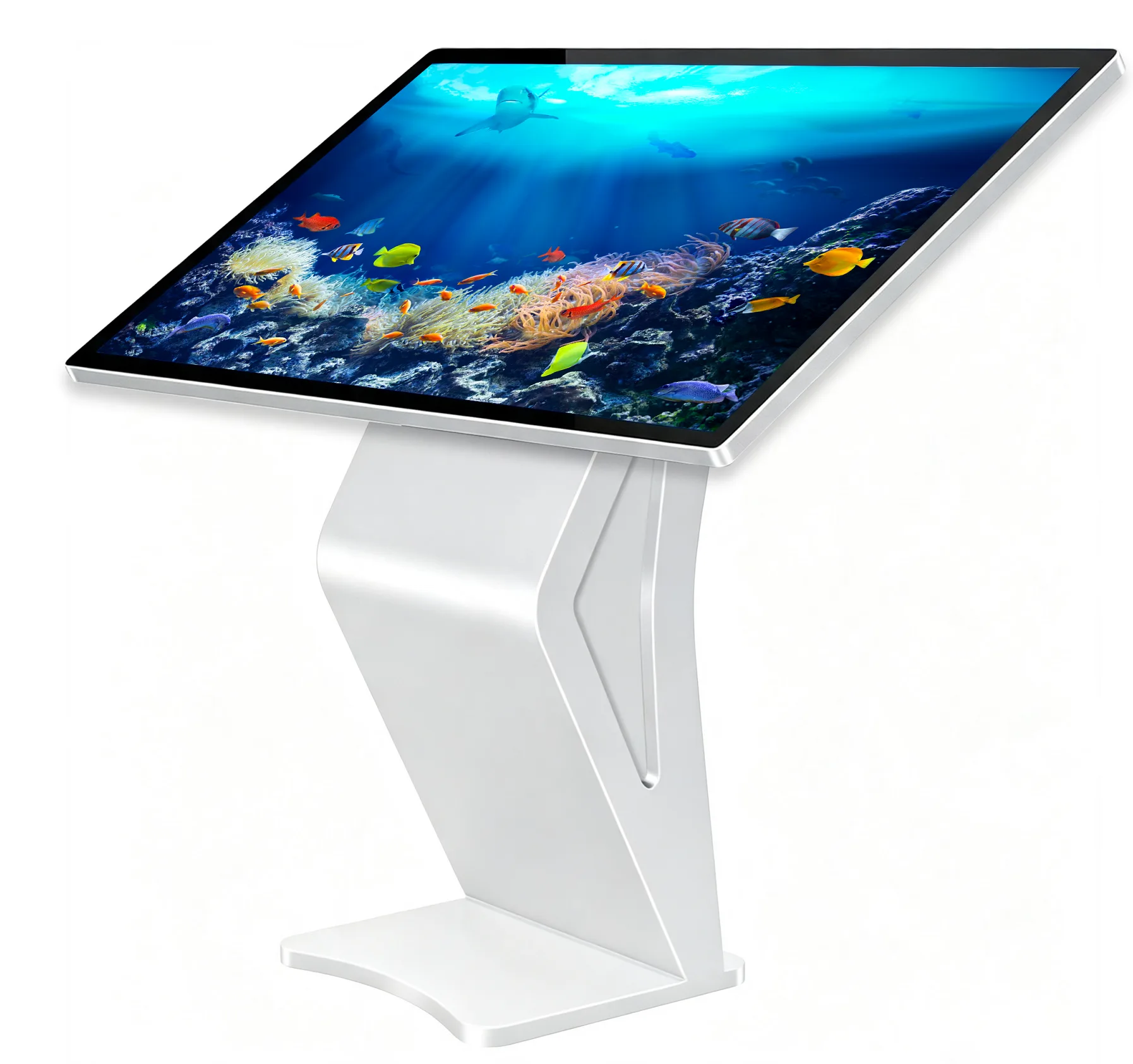 Riotouch floor-standing interactive kiosk angled touch display freestanding pedestal