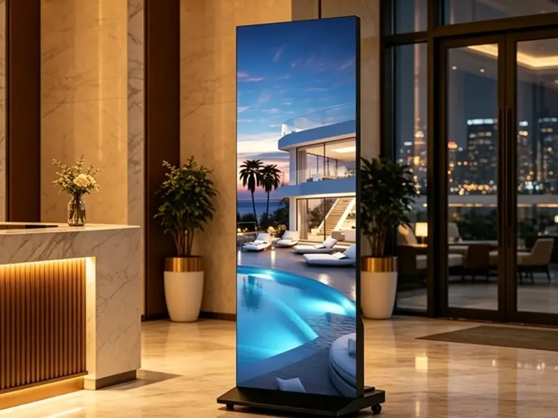 Display LED verticale Riotouch nella hall di un hotel