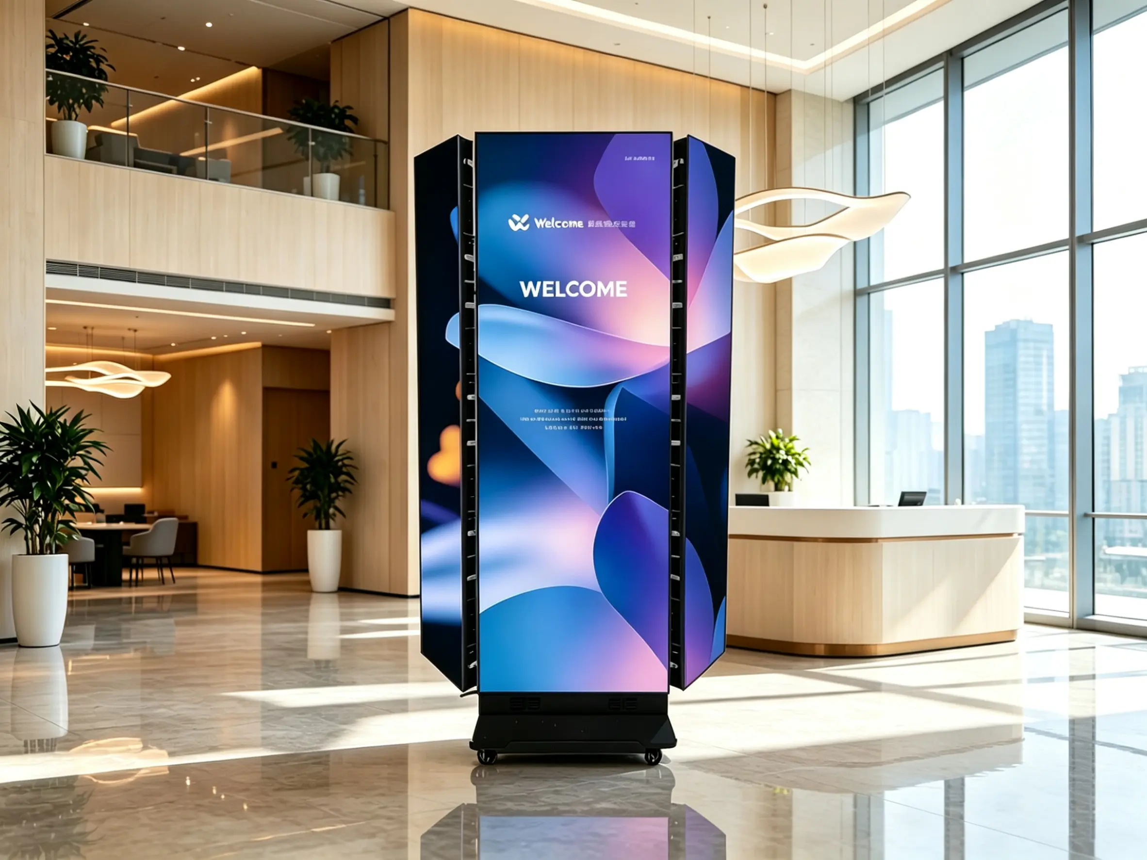 Corporate lobby using tri-fold LED poster