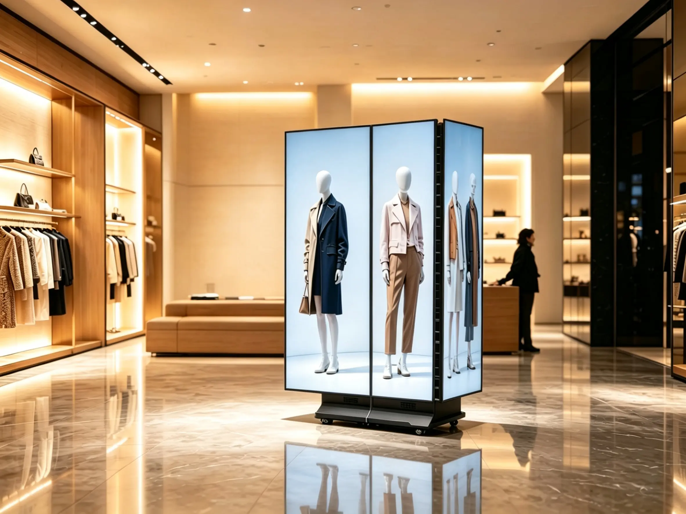 Premium retail store using tri-fold LED poster