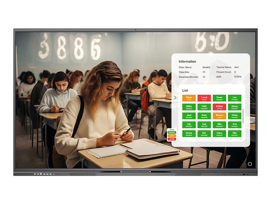 VisionRoll real-time attendance dashboard showing class roster with Present/Late status indicators