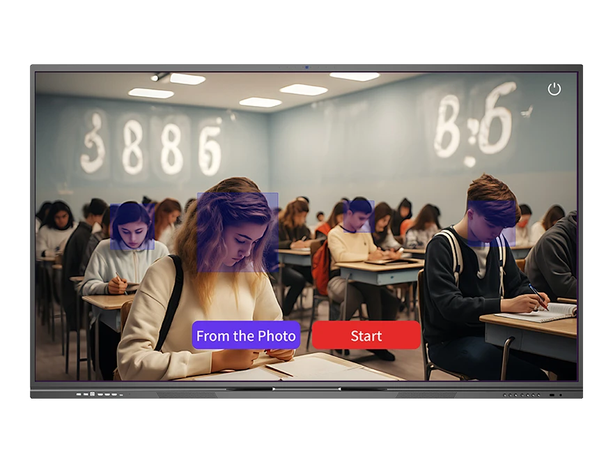 VisionRoll video attendance with face detection boxes on students in classroom